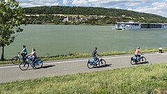 vier Radler unterwegs an der Donau